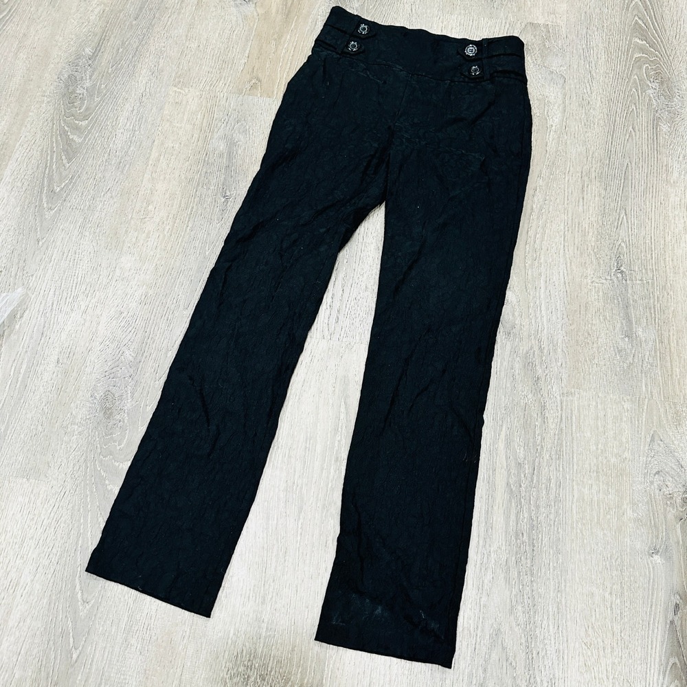 Soho Apparel Ltd Black Textured Jacquard Straight Leg Pants Decorative Buttons S